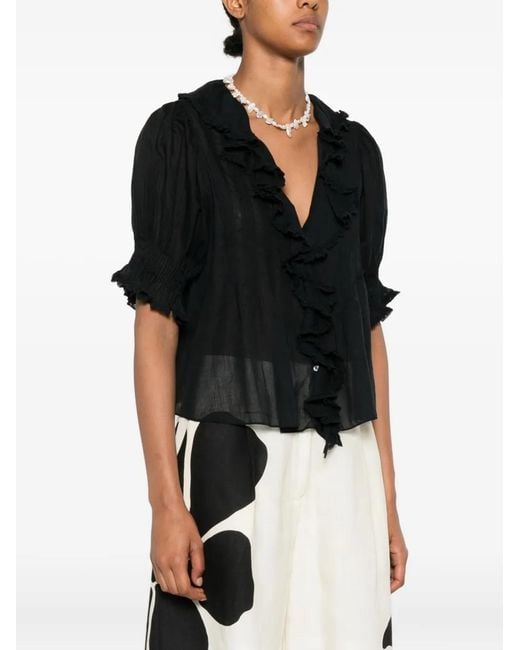 Doen Black Henri Ruffled Blouse