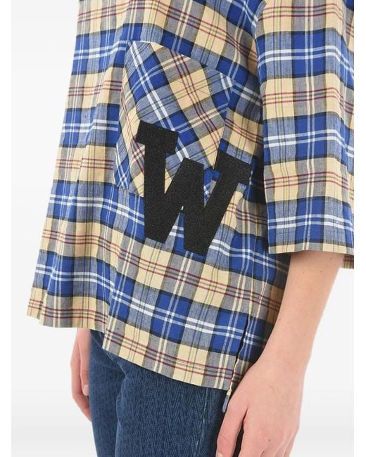 Woolrich Blue Plaid Monogram-Patch Blouse