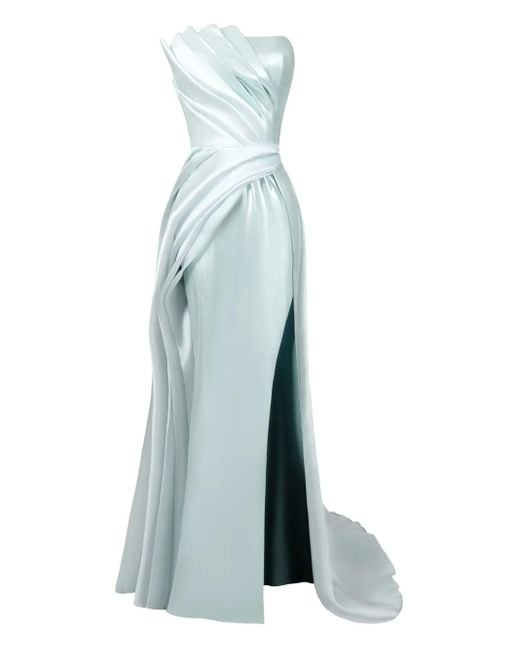 Gaby Charbachy Blue Fold-Detailing Asymmetric Maxi Dress
