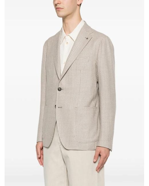 Tagliatore White Houndstooth-Pattern Single-Breasted Blazer for men