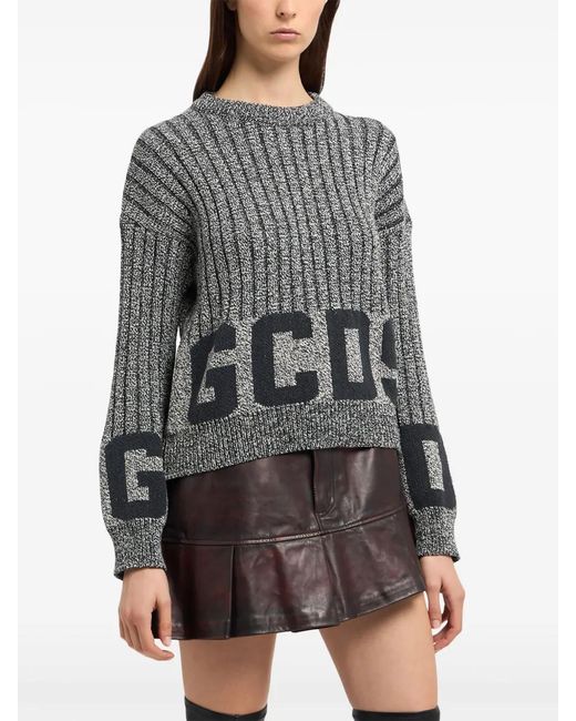Gcds Gray Ribbed Low Logo Sweater
