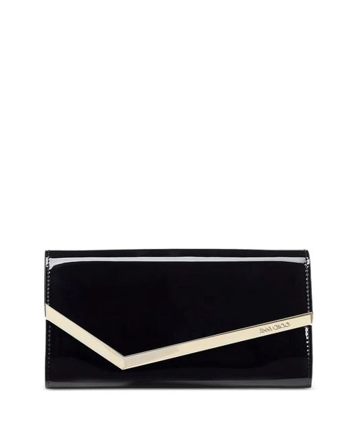 Jimmy Choo Black Emmie Clutch Bag In Patent Leather
