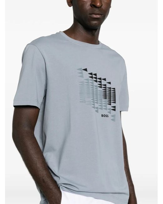Boss Gray Graphic-Print T-Shirt for men