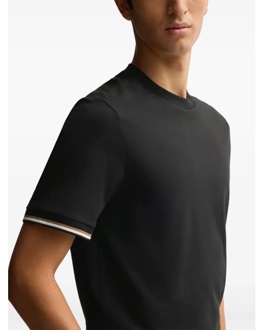 Boss Black Cotton-Jersey T-Shirt With Signature-Stripe Cuffs for men
