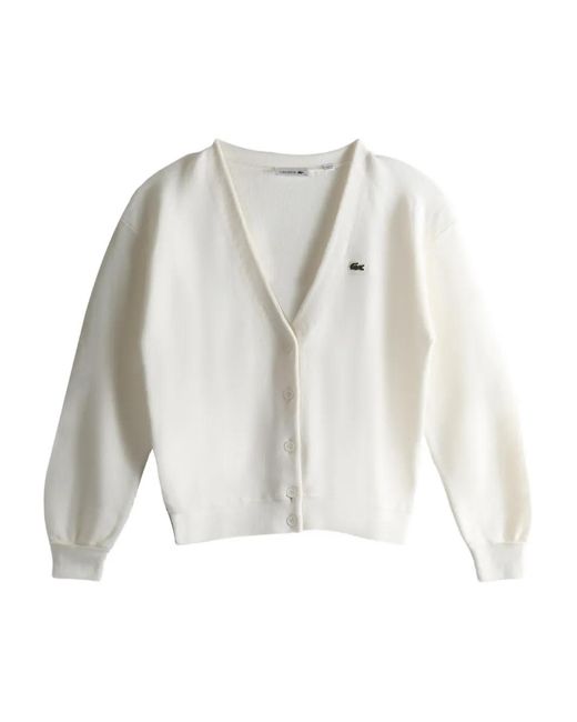 Lacoste White Buttoned V-Neck Cardigan