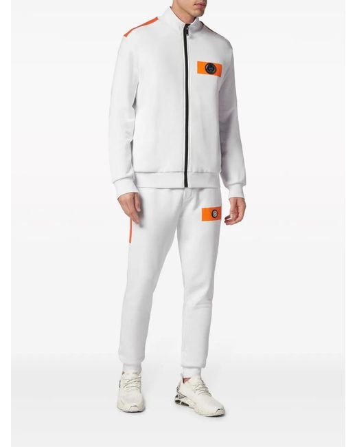 Philipp Plein White Logo-Patch Zip-Up Jacket for men