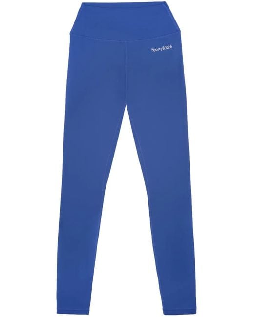 Sporty & Rich Blue Logo-Print High-Waisted Leggings