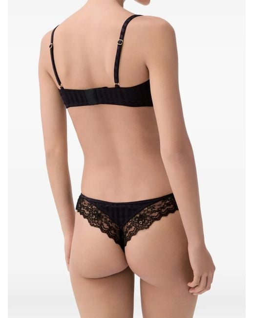 Versace Black Lace-Trim Jacquard Silk Bralette