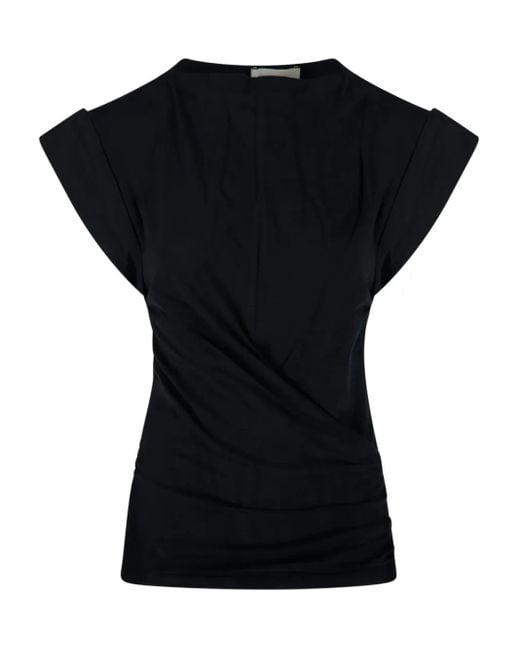 Isabel Marant Black Maisan Draped Cap-Sleeve Top