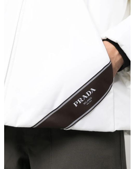 Prada White Logo-Print Hooded Down Jacket for men