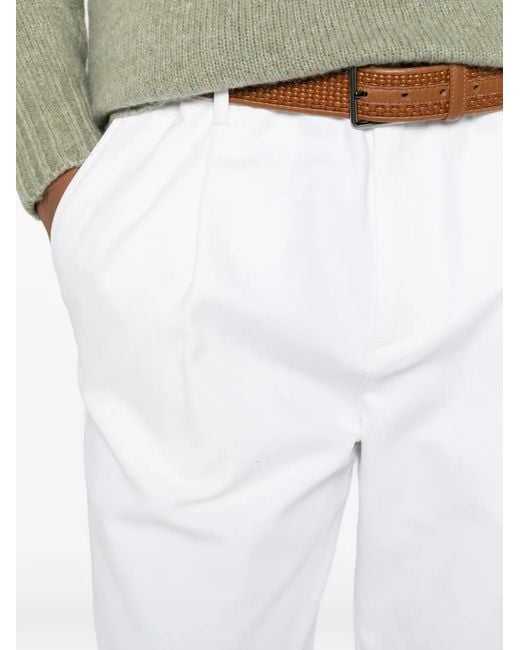 Eleventy White Pleated Elasticated-Waist Trousers for men