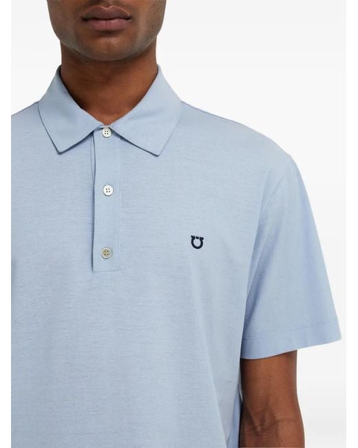 Ferragamo Blue Short Sleeve Jersey Polo for men