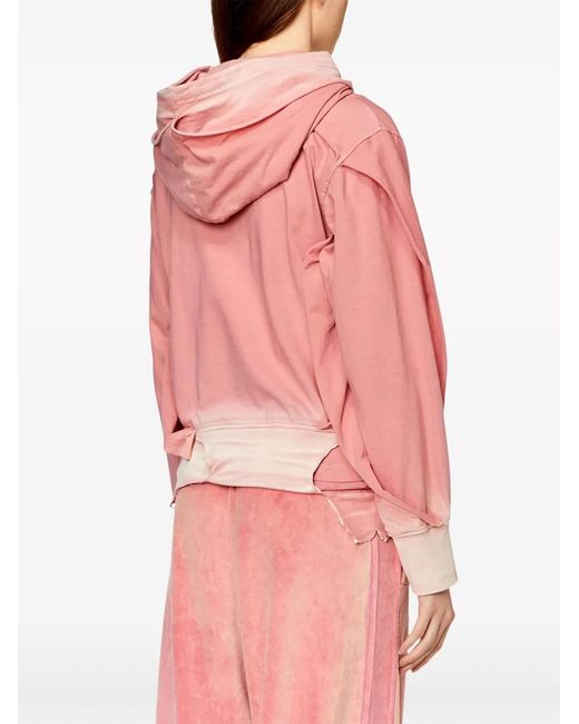 DIESEL Pink Hoodie With Destroyed Peel-off Effect