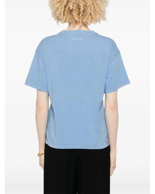 ERMANNO FIRENZE Blue Lace-Trim Embroidered T-Shirt