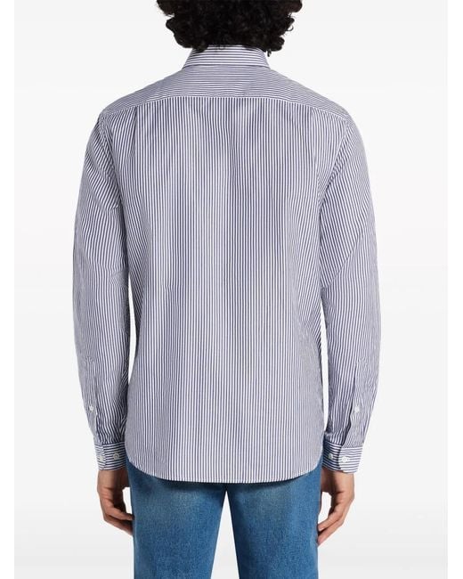 Lacoste Blue Logo-Patch Striped Cotton Shirt for men
