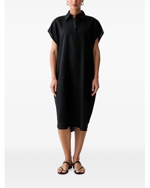 Benetton Black Button-Up Short-Sleeve Midi Dress