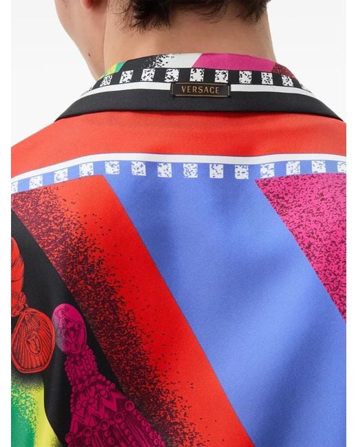 Versace Blue Printed Silk Twill Shirt for men