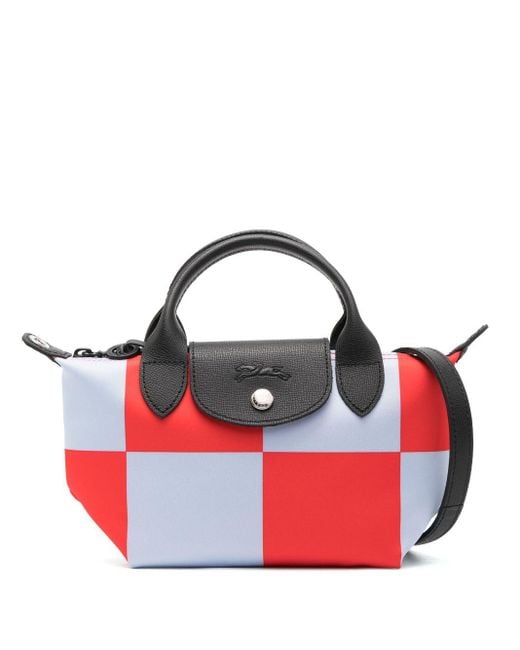 Longchamp Red Le Pliage Checkerboard-print Mini Bag