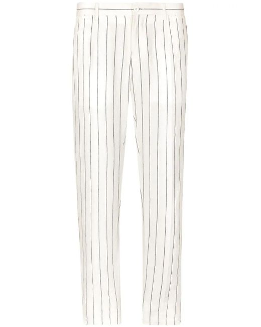 Pantalon En Lin À Fines Rayures Dolce & Gabbana pour homme en coloris White