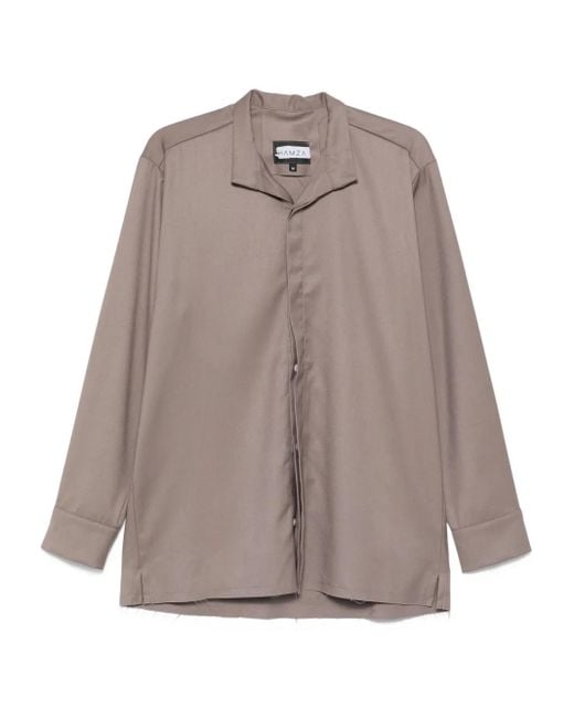 Hamza Brown Thom Frayed-Hem Collared Shirt for men
