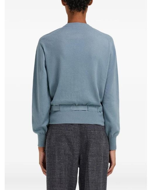 Ferragamo Blue Cardigan With Ribbon Detail