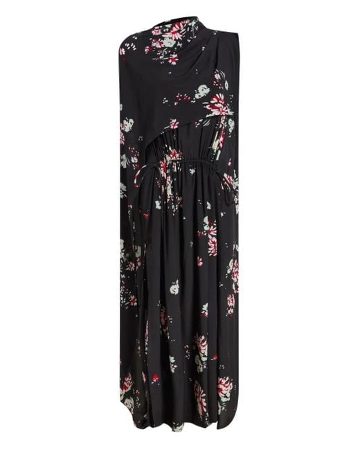 Proenza Schouler Black Floral-Print Cape Midi Day Dress