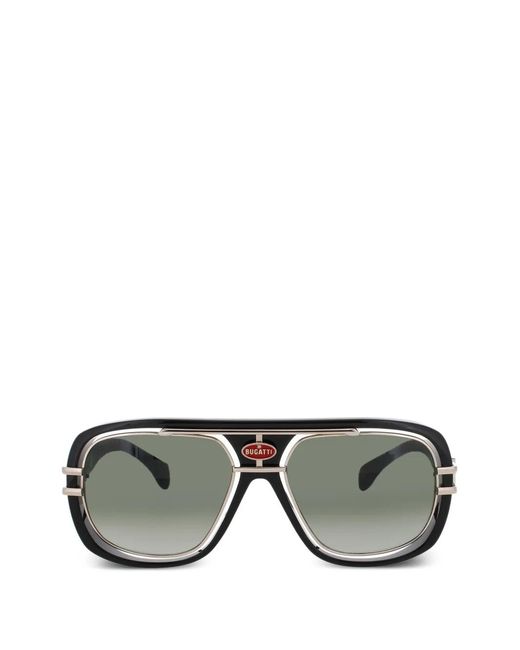 Bugatti Black Pilot-Frame Logo-Plaque Sunglasses for men