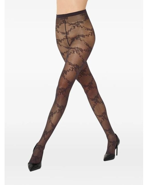 Wolford Natural Floral-Lace Net Tights