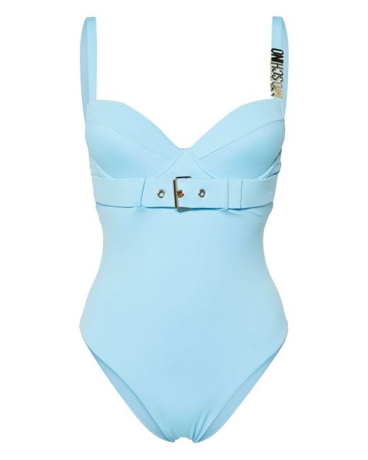 Moschino Blue Logo-lettering Buckle-strap Swimsuit