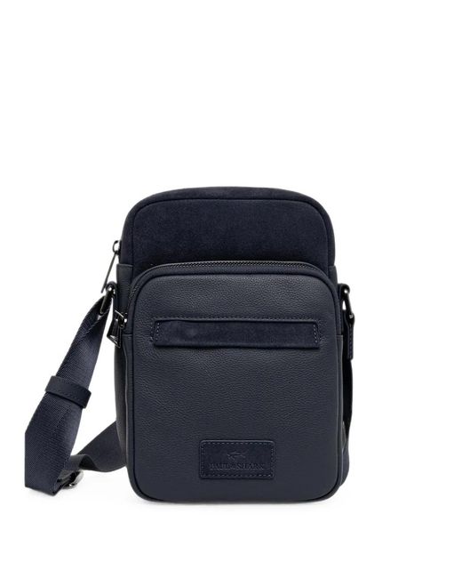 Paul & Shark Blue Panelled Leather Cross Body Bag