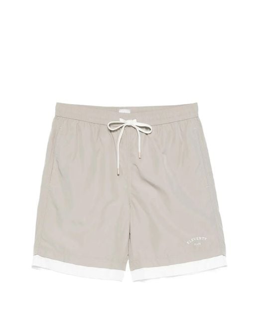 Eleventy White Drawstring Swim Shorts for men
