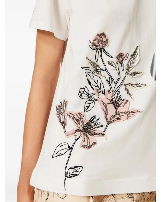 Twinset White T-Shirt With Floral Embroidery