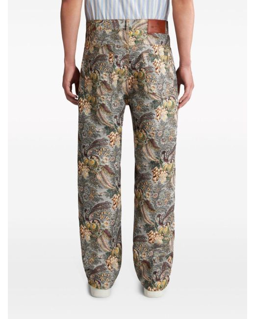 Etro Gray Floral-jacquard Straight Jeans for men