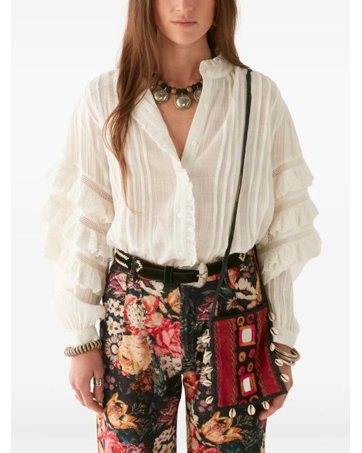 MAISON HOTEL Red Ruffled-Sleeve Blouse