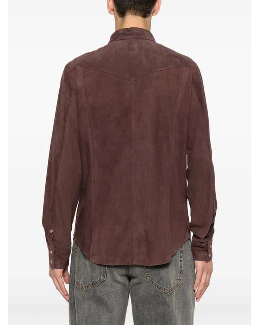 Eleventy Brown Suede Flap-Pocket Shirt for men