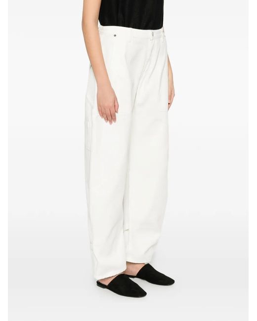 NUMERIS White Button-Tab Wide-Leg Jeans