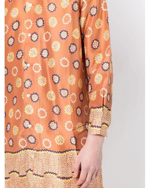 Bode Orange All-Over Graphic Print Silk Shirt for men