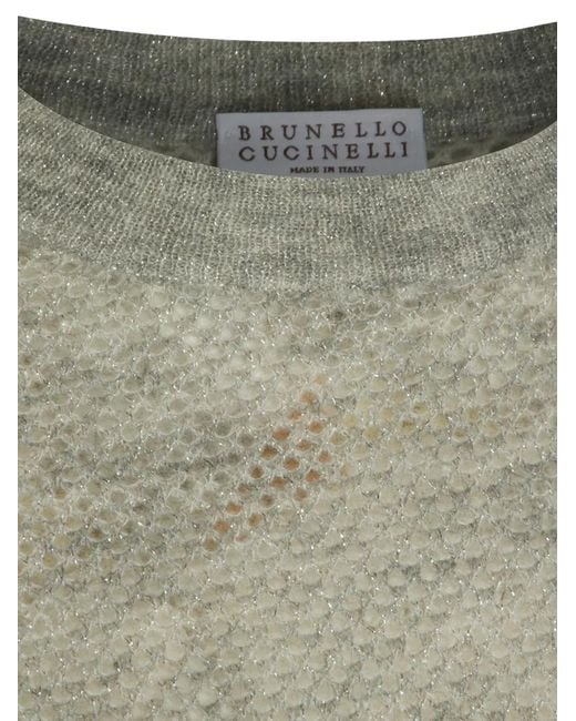 Brunello Cucinelli Green Metallic Open-Knit Sweater