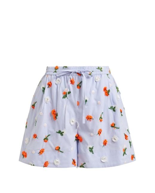 Essentiel Antwerp White Flower-Embellished Shorts