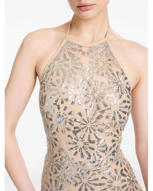 Elie Saab White Sequin-Embroidered Halterneck Maxi Dress