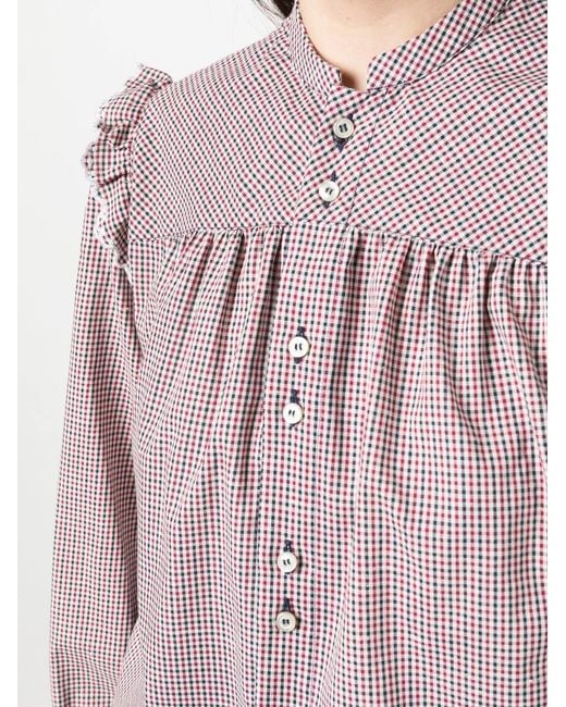 DSquared² Pink Check-Pattern Ruffled Blouse