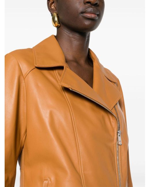Desa Nineteenseventytwo Orange Off-centre-fastening Leather Jacket