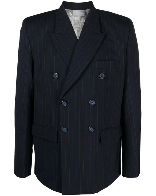 VTMNTS Blue Pinstriped Double-Breasted Blazer for men
