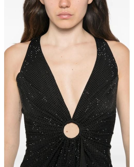 Twentyfourhaitch Black Sequin-Embellished Ring-Detail Midi Dress
