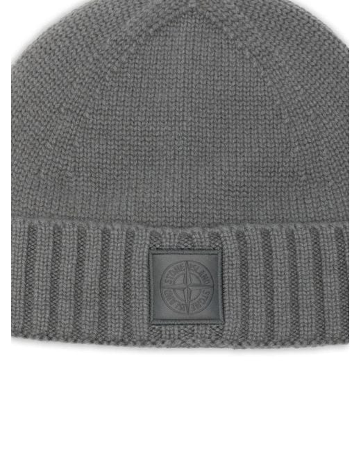 Stone Island Gray Logo-Patch Beanie for men