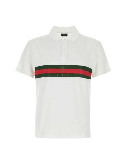 Gucci White Web-Stripe Logo-Print Polo Shirt for men