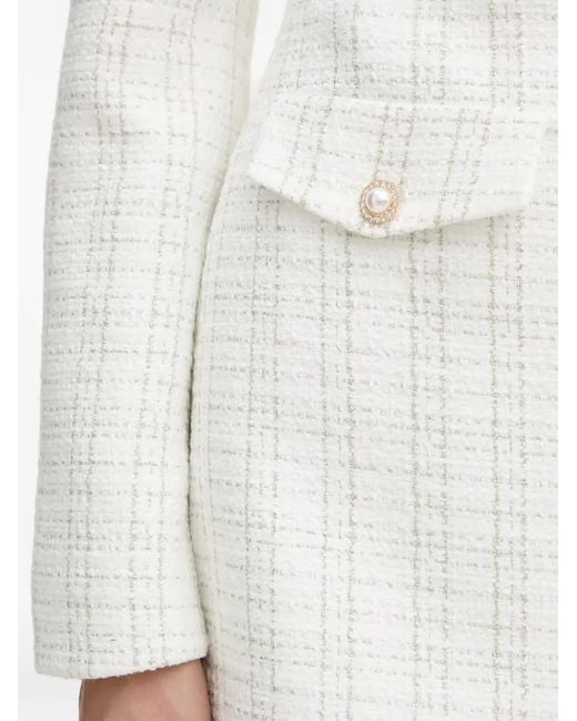 Guess White Pearl-Embellished Square-Neck Mini Dress