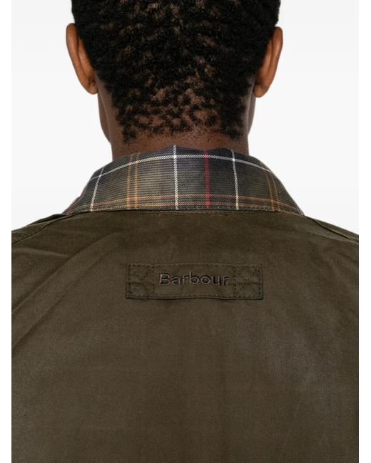 Barbour Green Tartan-Collar Waxed Jacket for men