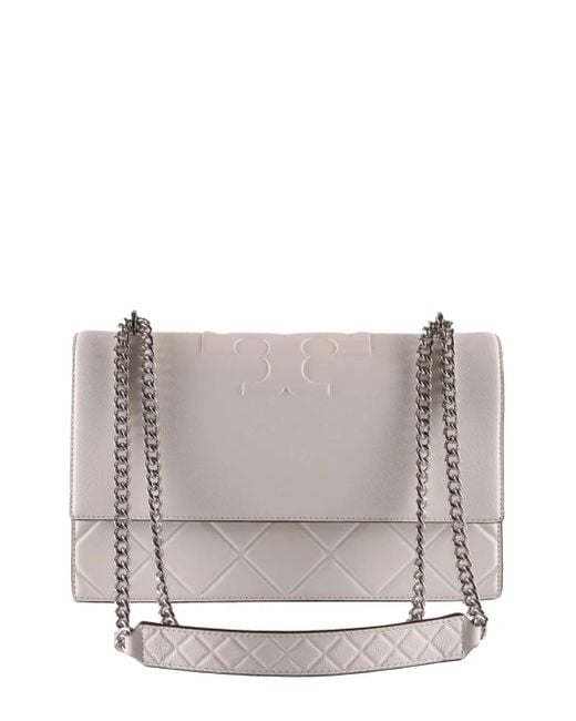 Fleming logo-embossed quilted shoulder bag Tory Burch de color Gray