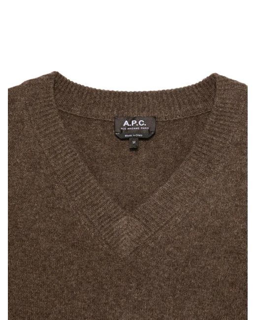 A.P.C. Brown V-Neck Sweater for men